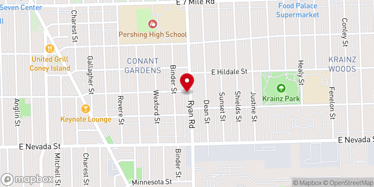 Map showing location of Pilgrim Baptist Church of North Detroit