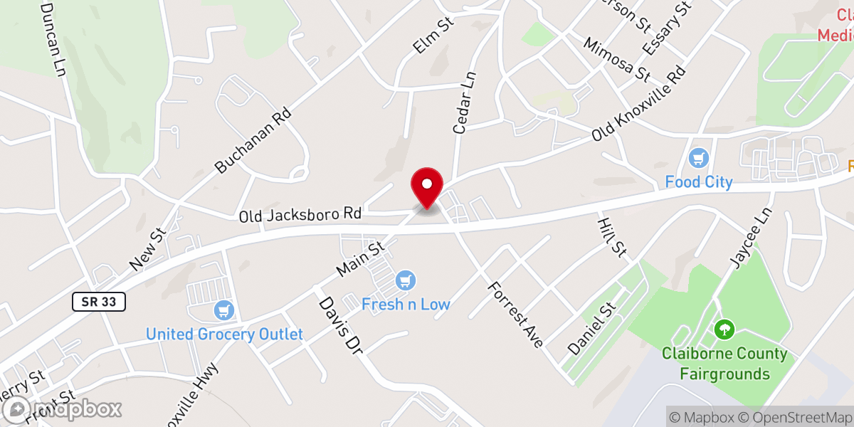 Map showing location of New Tazewell Methodist Church