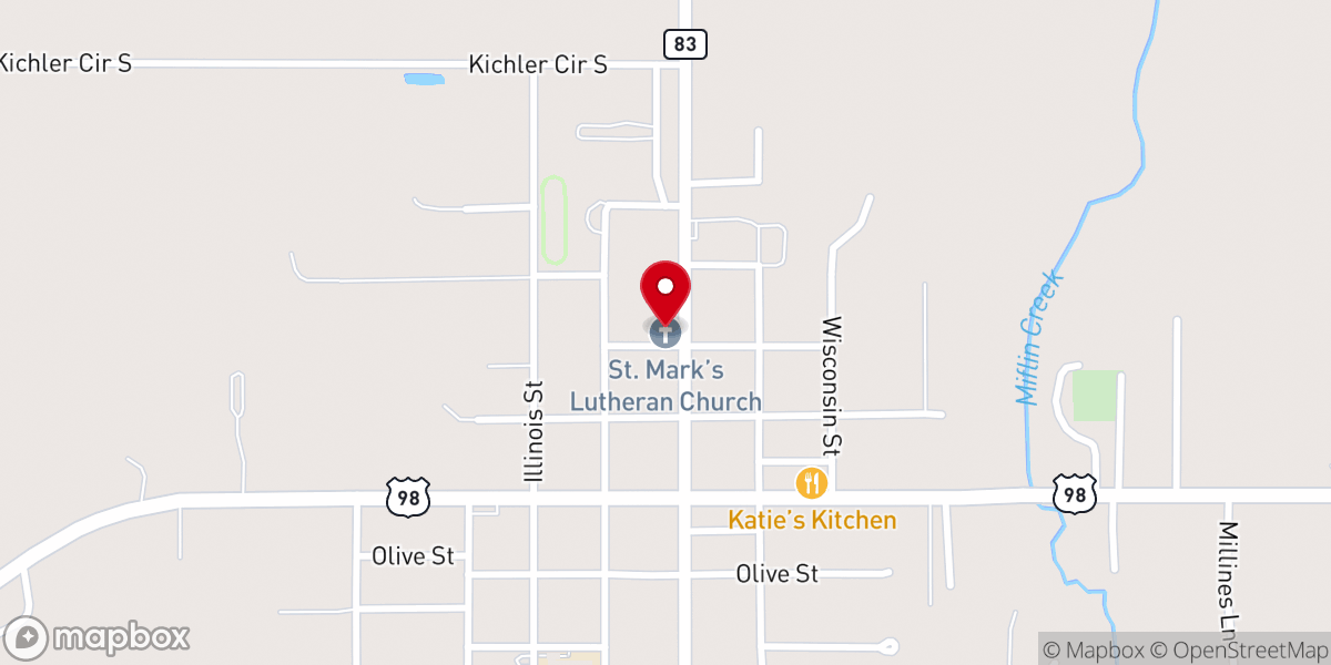 Map showing location of St. Mark's Lutheran Church