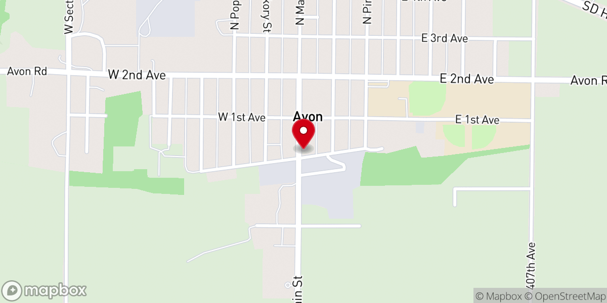 Map showing location of Avon City Hall