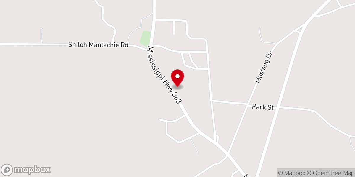 Map showing location of Mantachie First Baptist Church