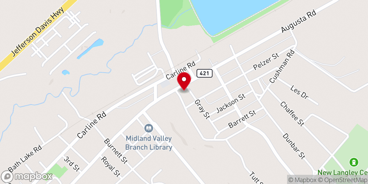 Map showing location of Langley First Baptist Church