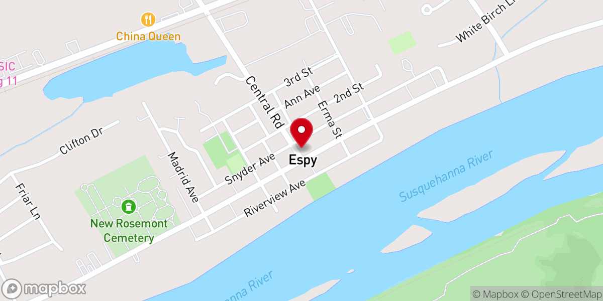 Map showing location of Bloomsburg Baptist Church