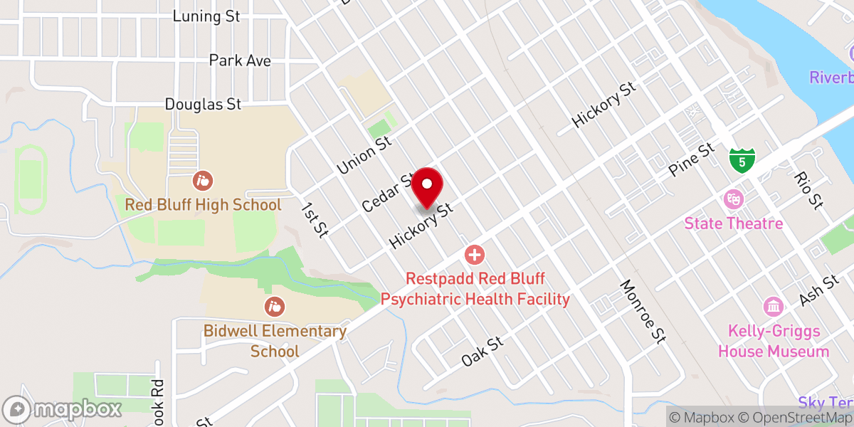 Map showing location of Red Bluff First Church of the Nazarene