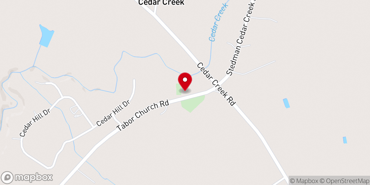 Map showing location of Cedar Creek Baptist Church
