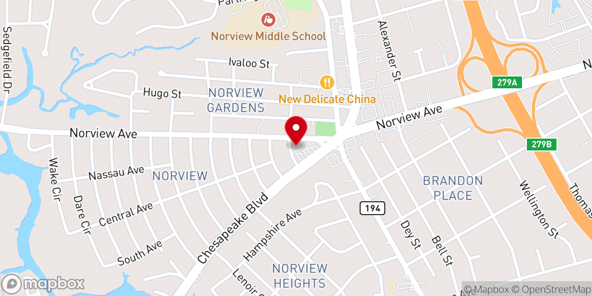 Map showing location of Norview Baptist Church