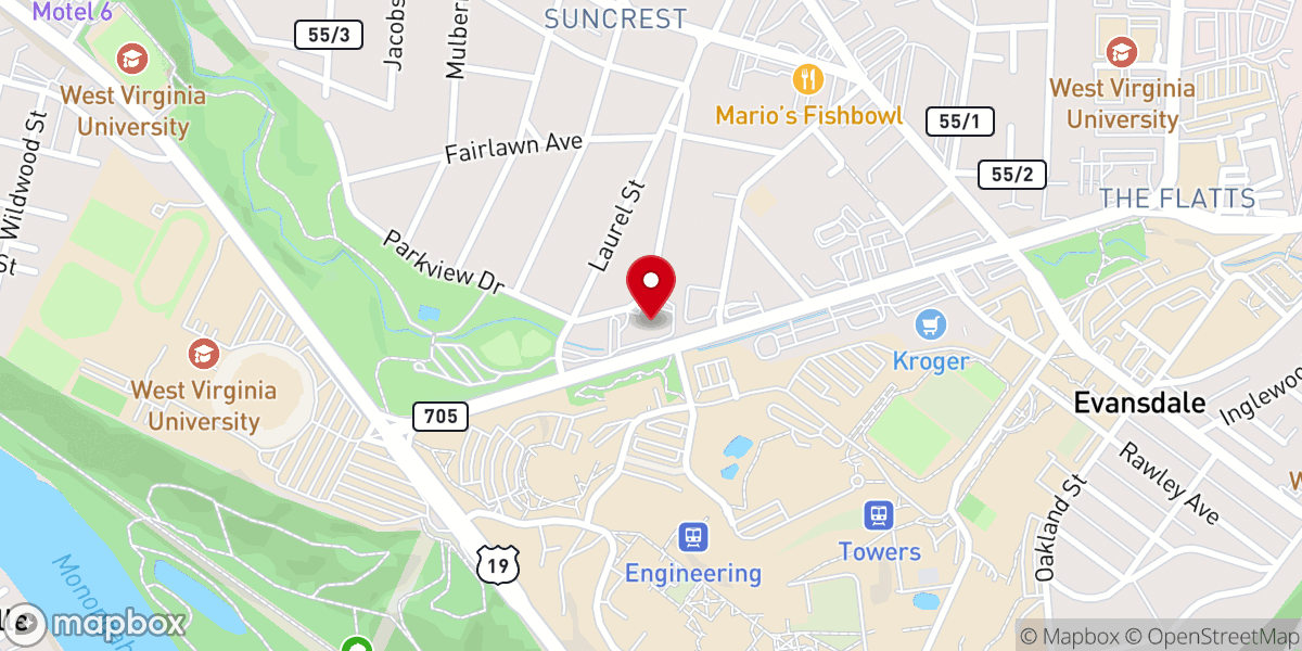 Map showing location of Morgantown Korean Church