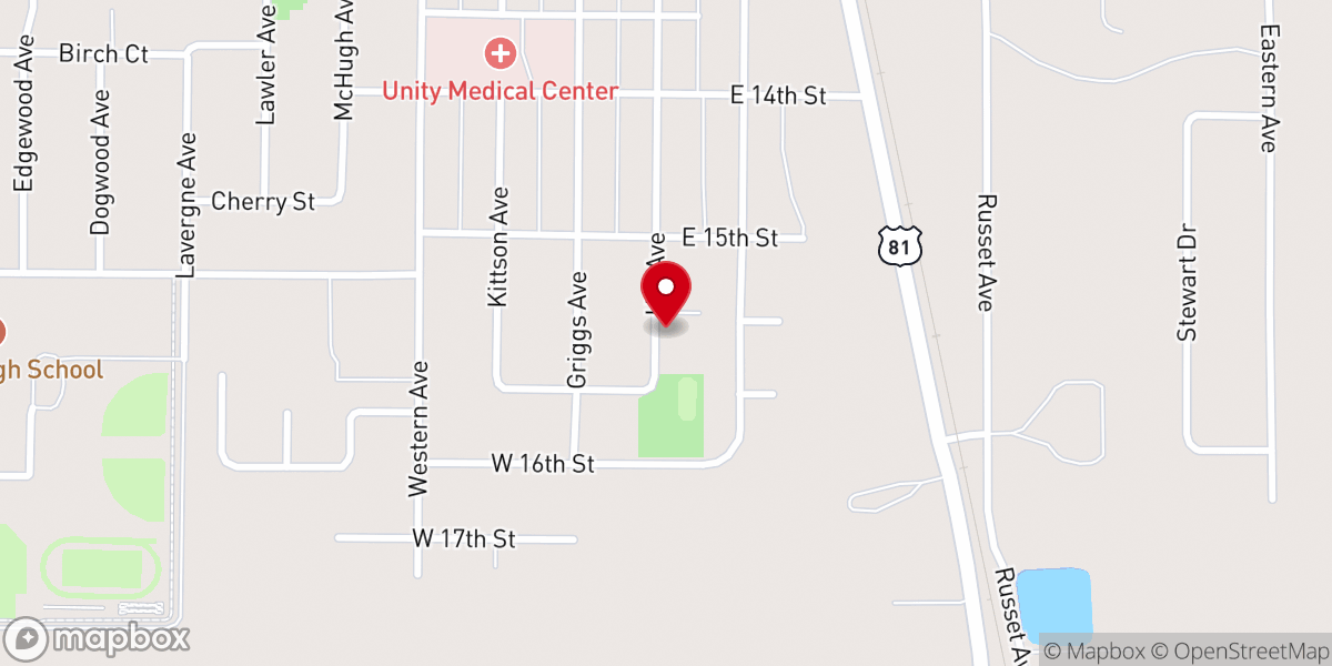 Map showing location of Bethel Free Lutheran Church