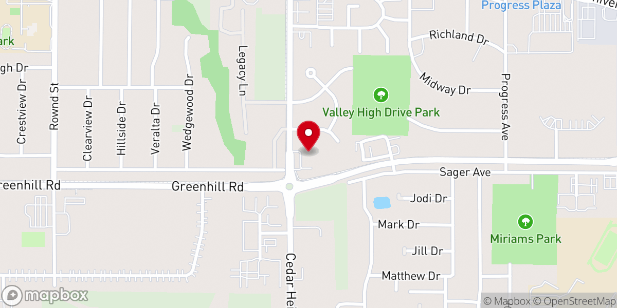 Map showing location of Greenhill Baptist Church