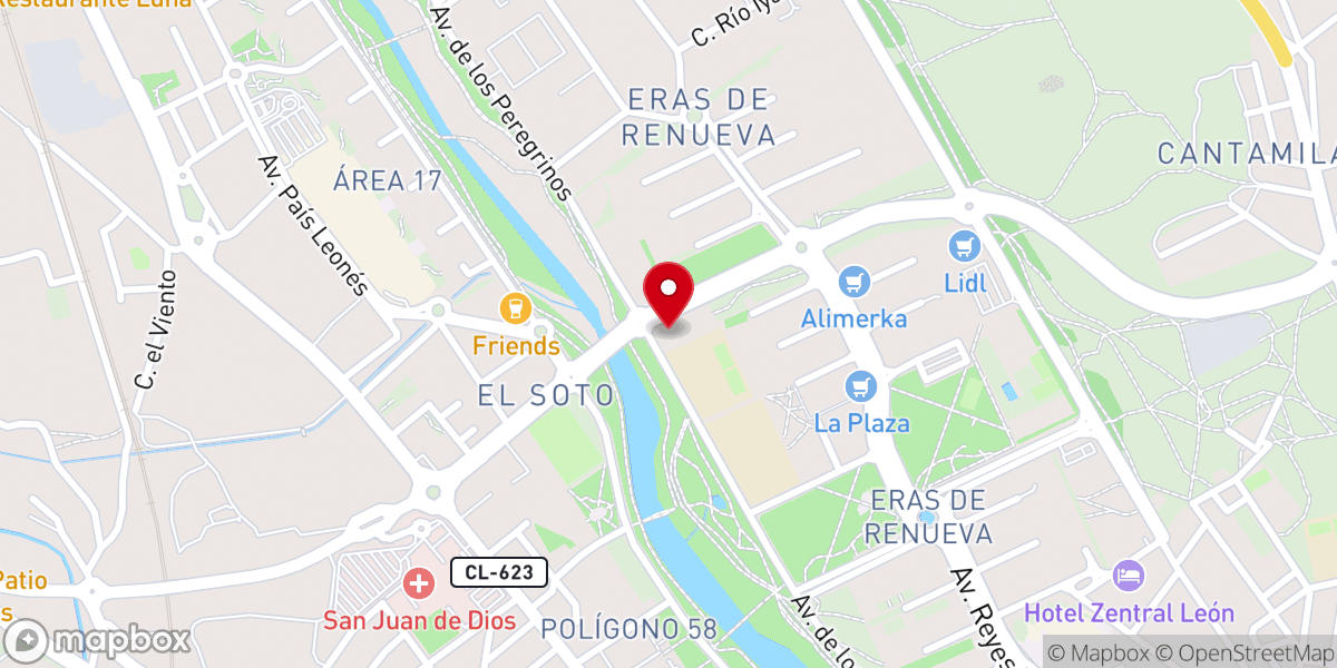 Map showing location of Iglesia Evangélica León