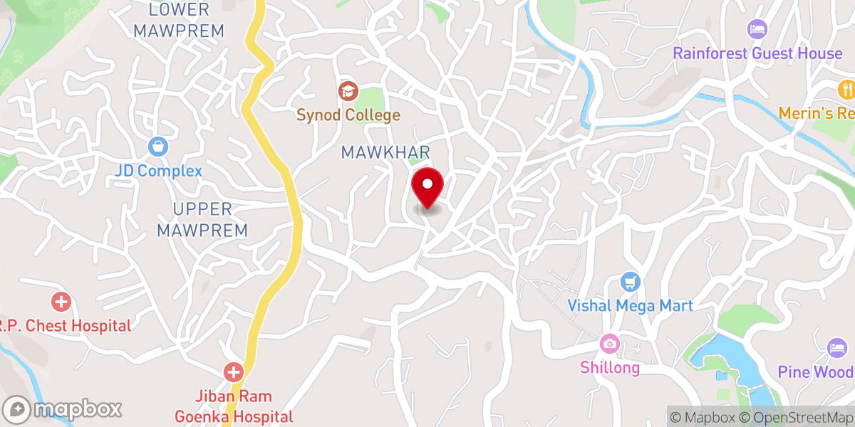 Map showing location of Mawkhar Presbyterian Church