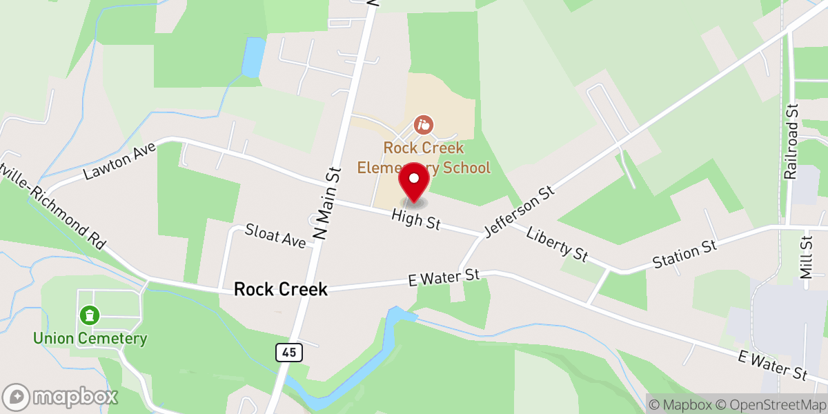 Map showing location of Rock Creek Church of Christ