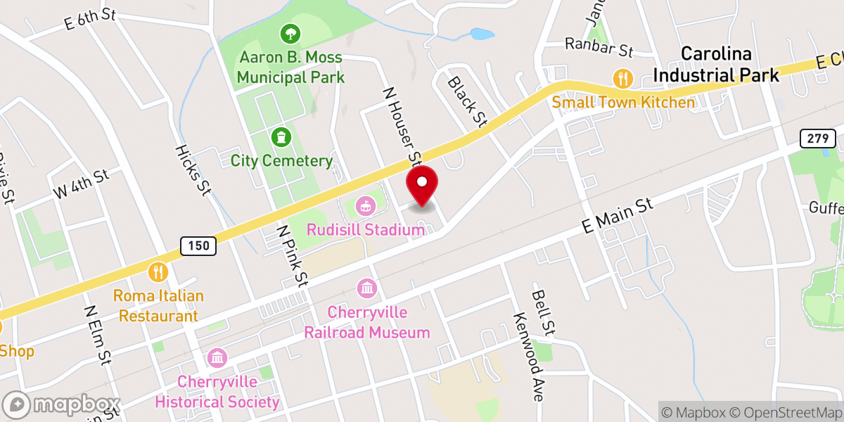 Map showing location of Second Baptist Church, Cherryville