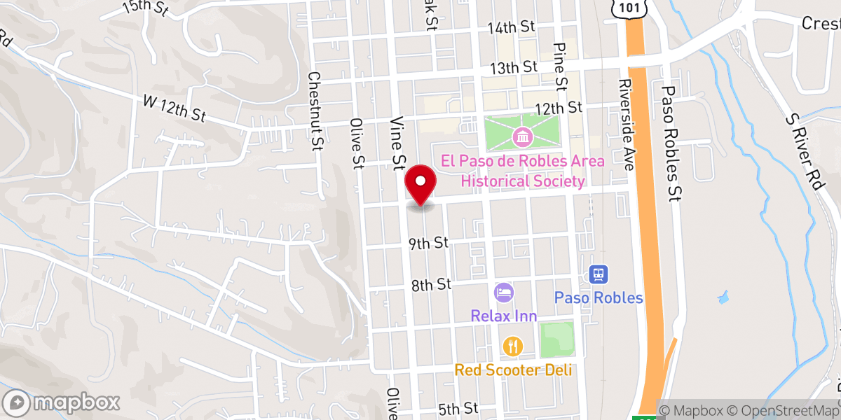 Map showing location of Paso Robles Korean Presbyterian Church