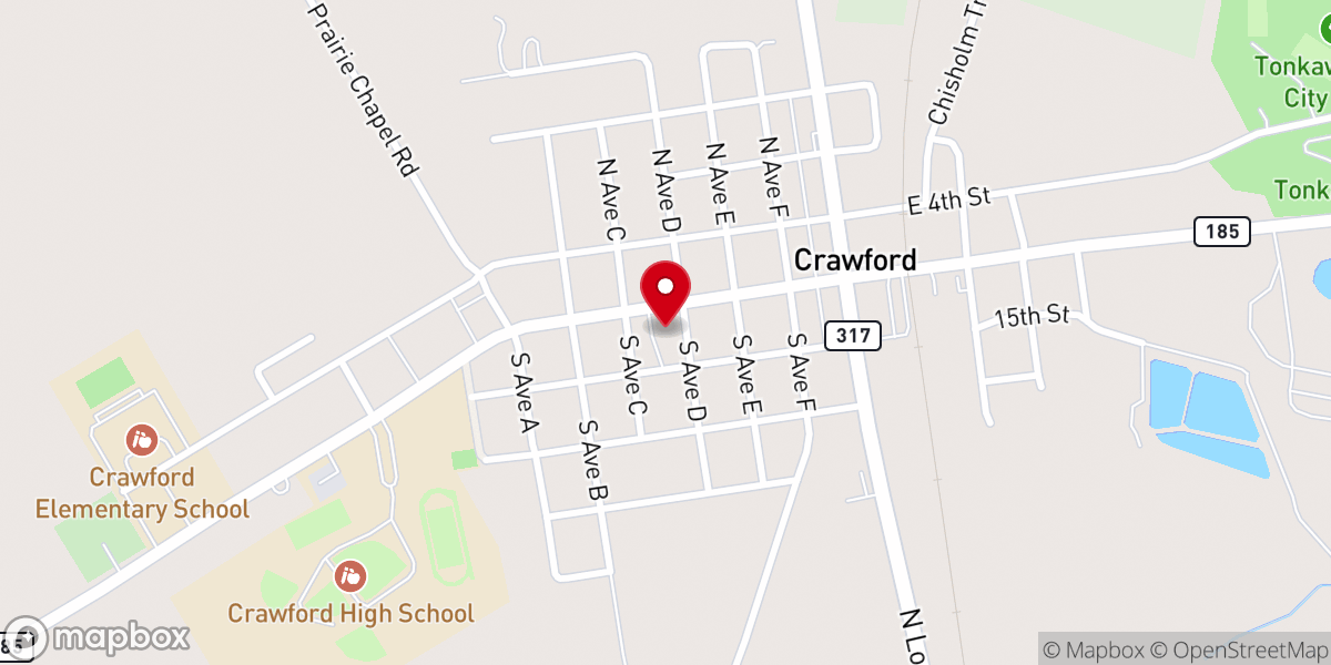 Map showing location of First Baptist Crawford