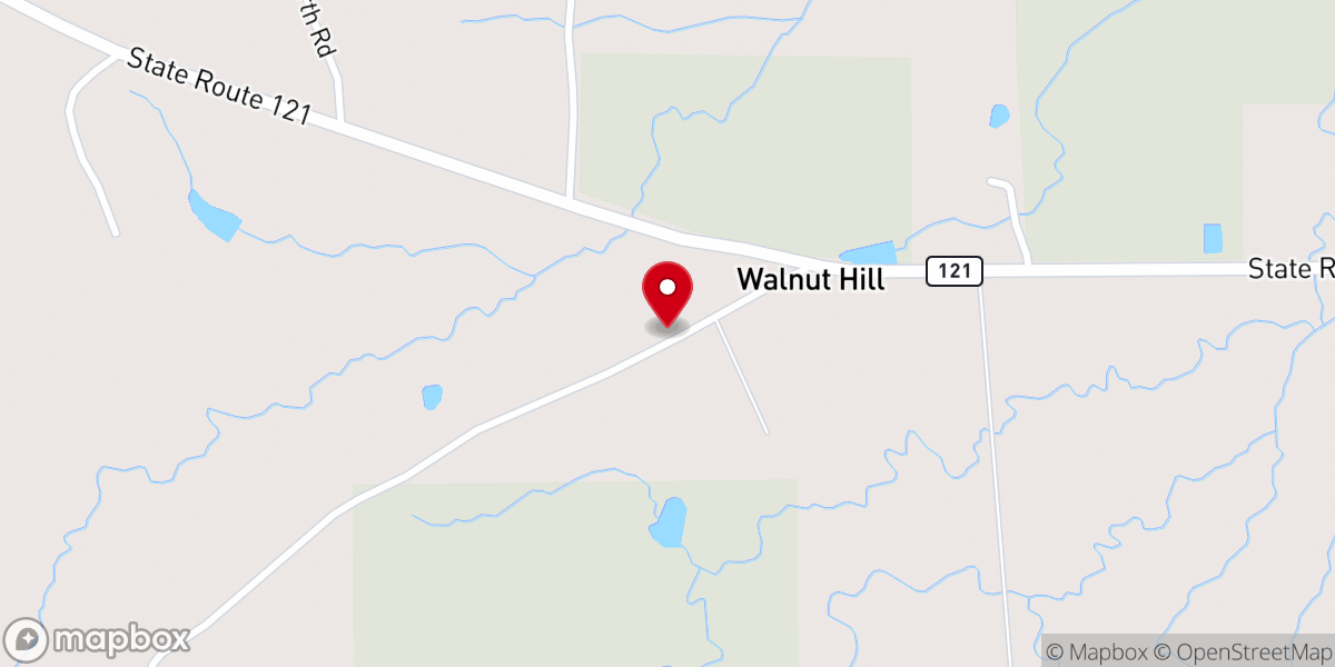 Map showing location of Walnut Hill Pentecostal Church