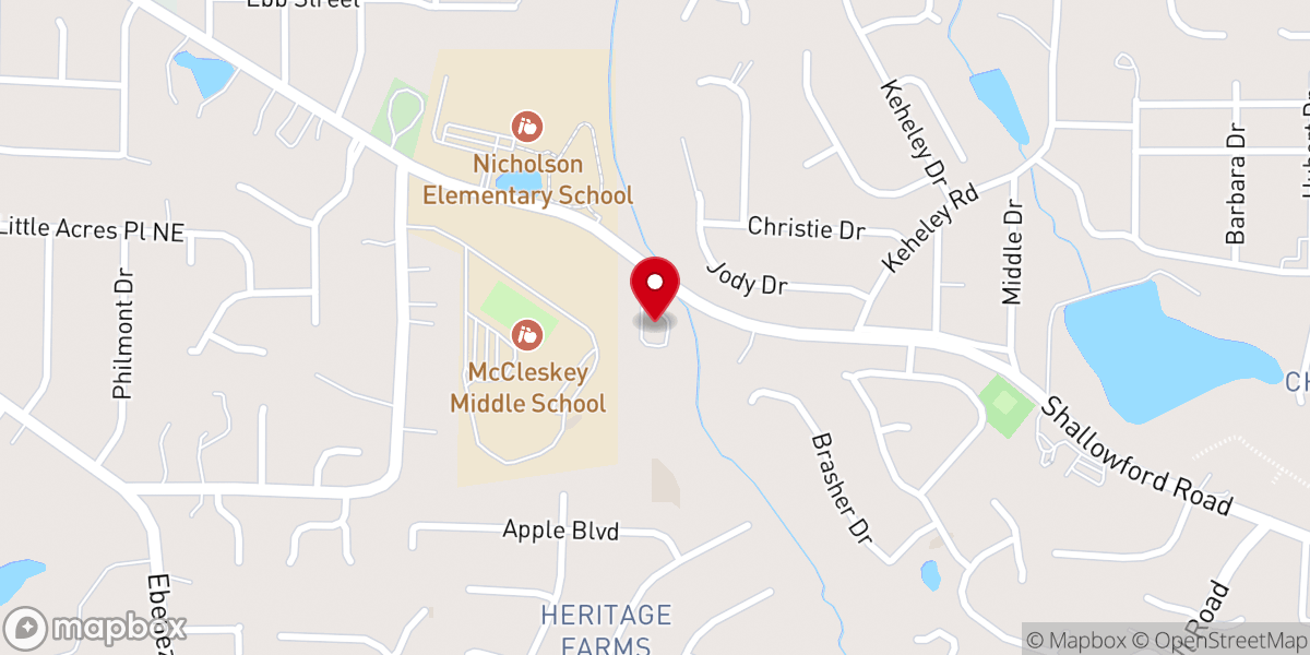 Map showing location of Shallowford Free Will Baptist Church