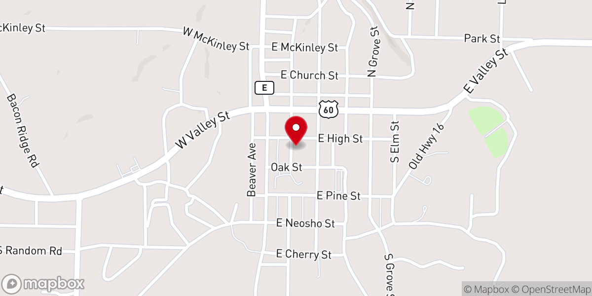 Map showing location of Grandby Bible Holiness Church