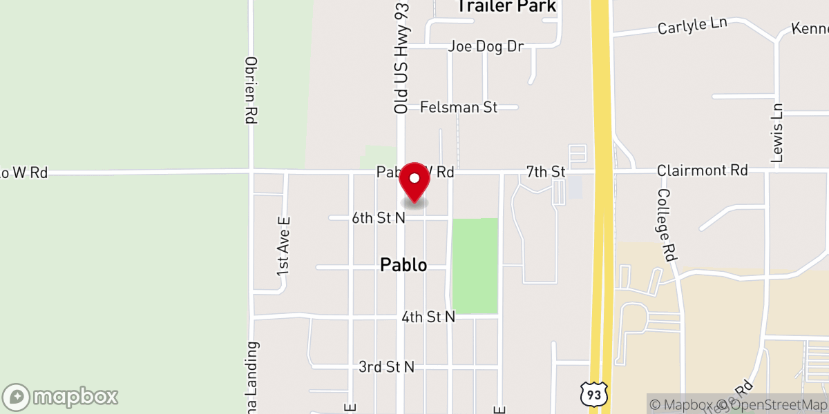 Map showing location of Pablo Baptist Church