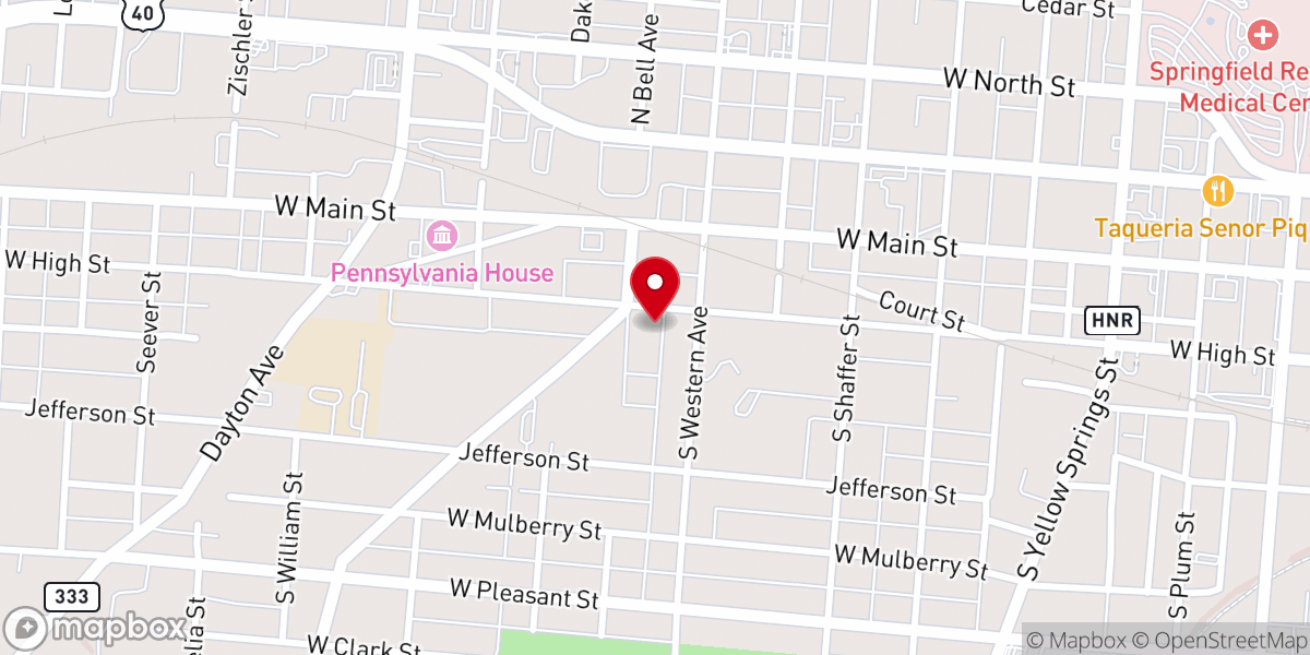 Map showing location of Iglesia Nuevo Renacer Springfield Ohio