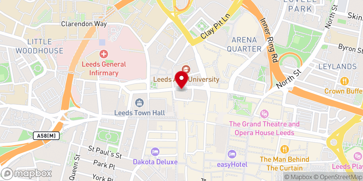 Map showing location of Leeds Cathedral