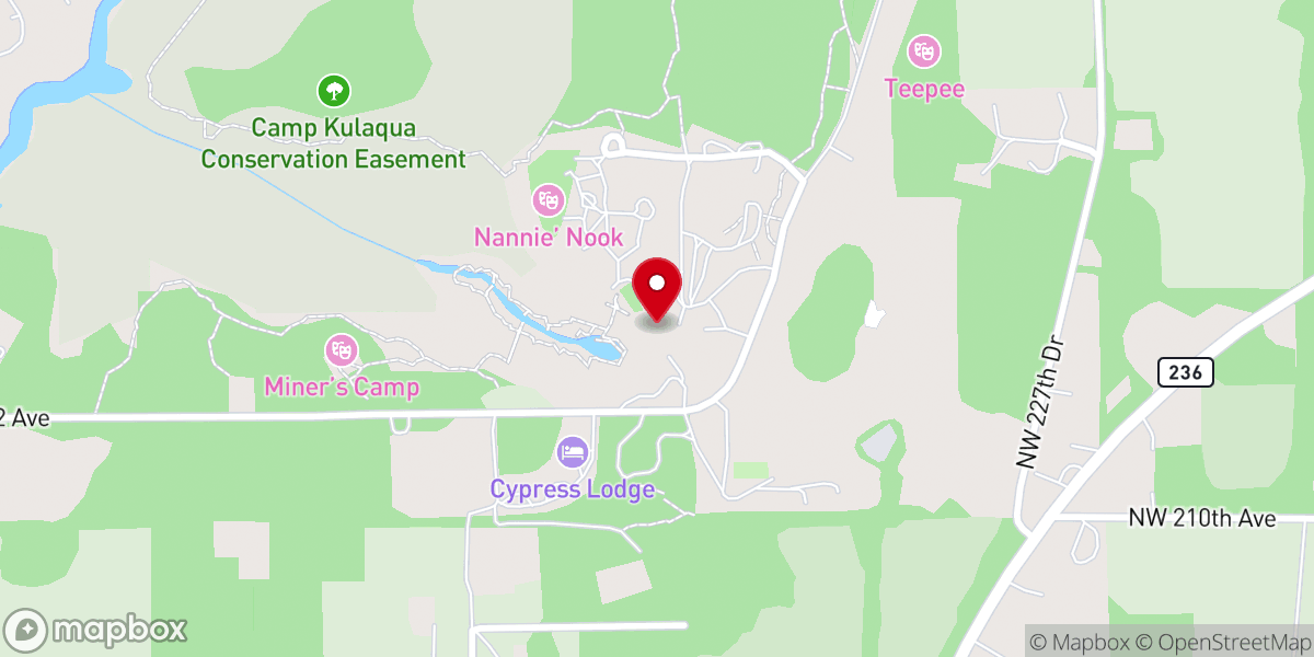 Map showing location of Camp Kulaqua Retreat and Conference Center