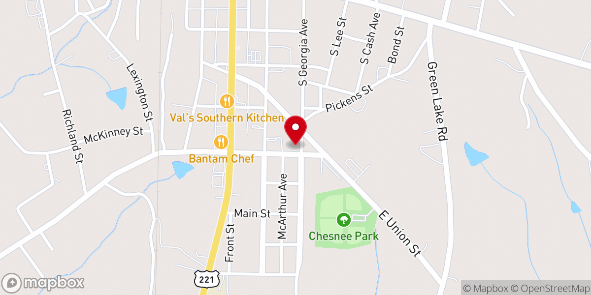 Map showing location of First Baptist Hispanic Church of Chesnee