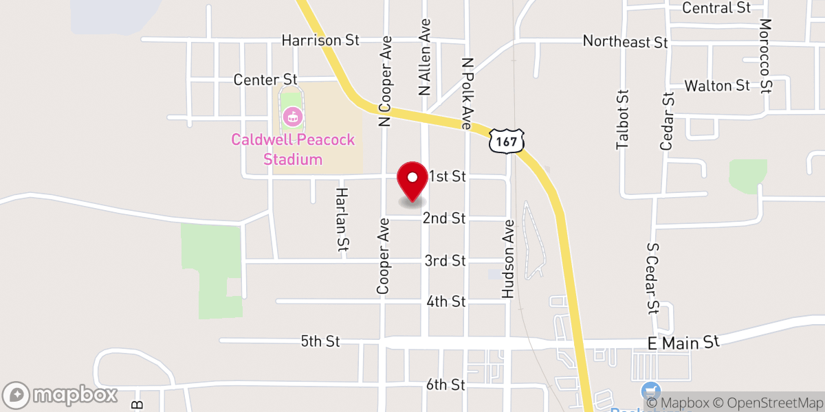 Map showing location of Jonesboro, Louisiana Town Hall