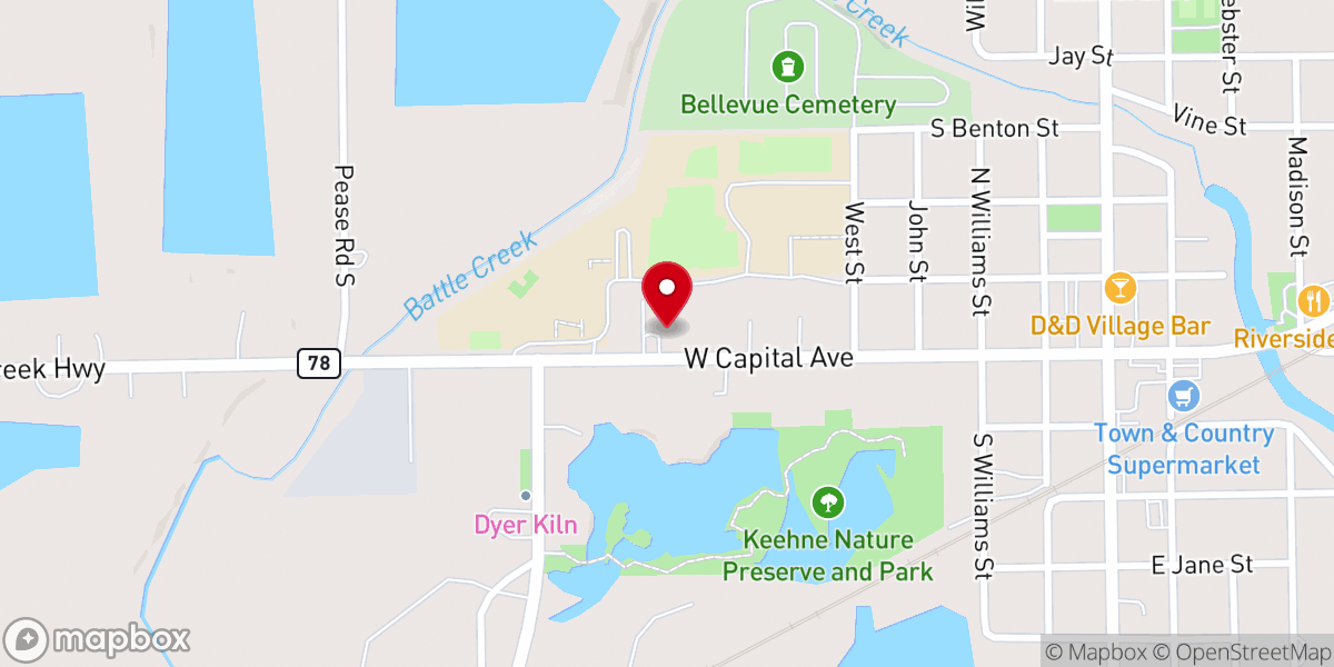Map showing location of Bellevue Christian Church