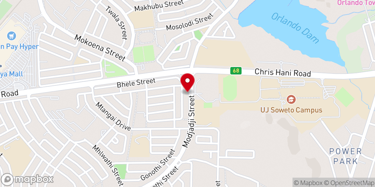 Map showing location of St Johns Apostolic Faith Mission, Pimville