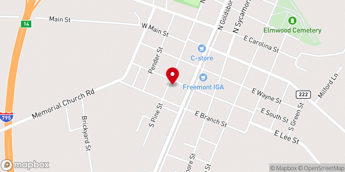 Map showing location of Fremont FWB Church