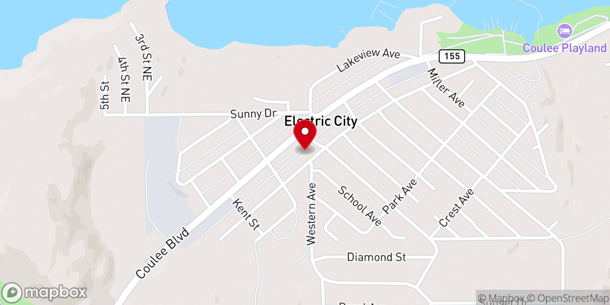 Map showing location of Electric City City Hall