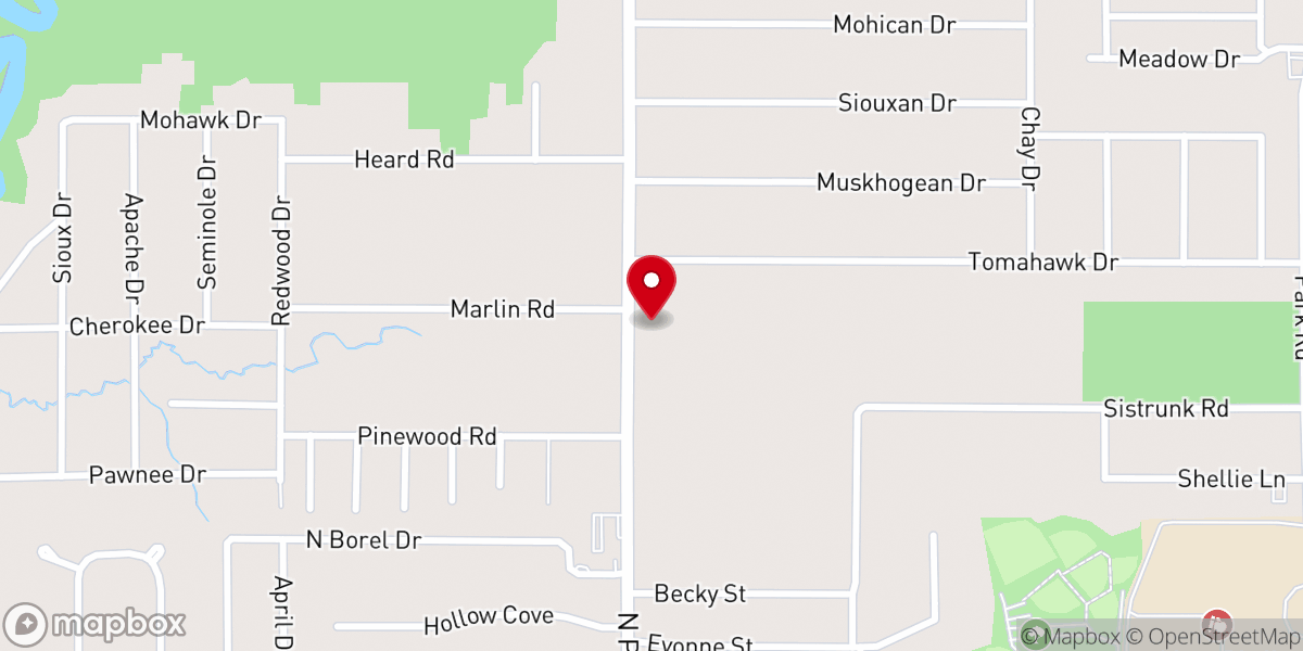 Map showing location of New Life Worship Center
