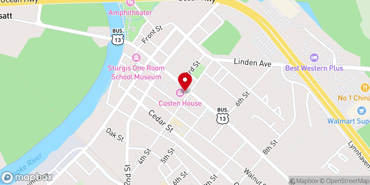 Map showing location of First Baptist Church of Pocomoke City