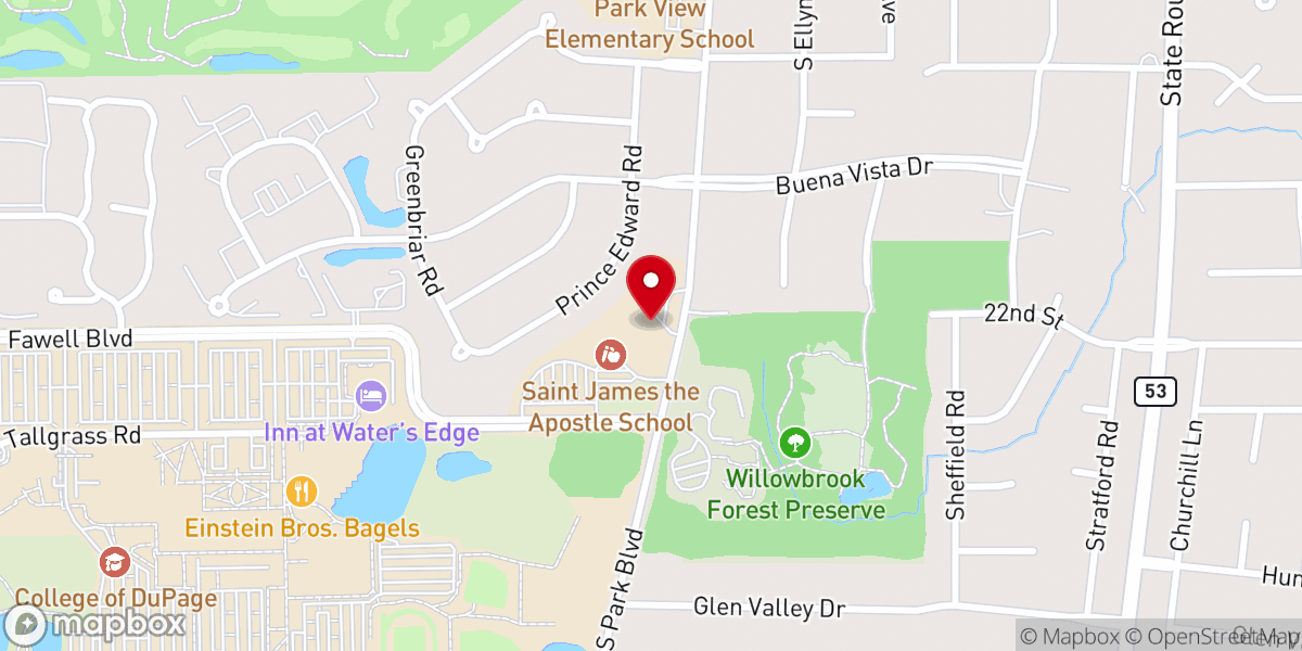 Map showing location of St James the Apostle Catholic Church