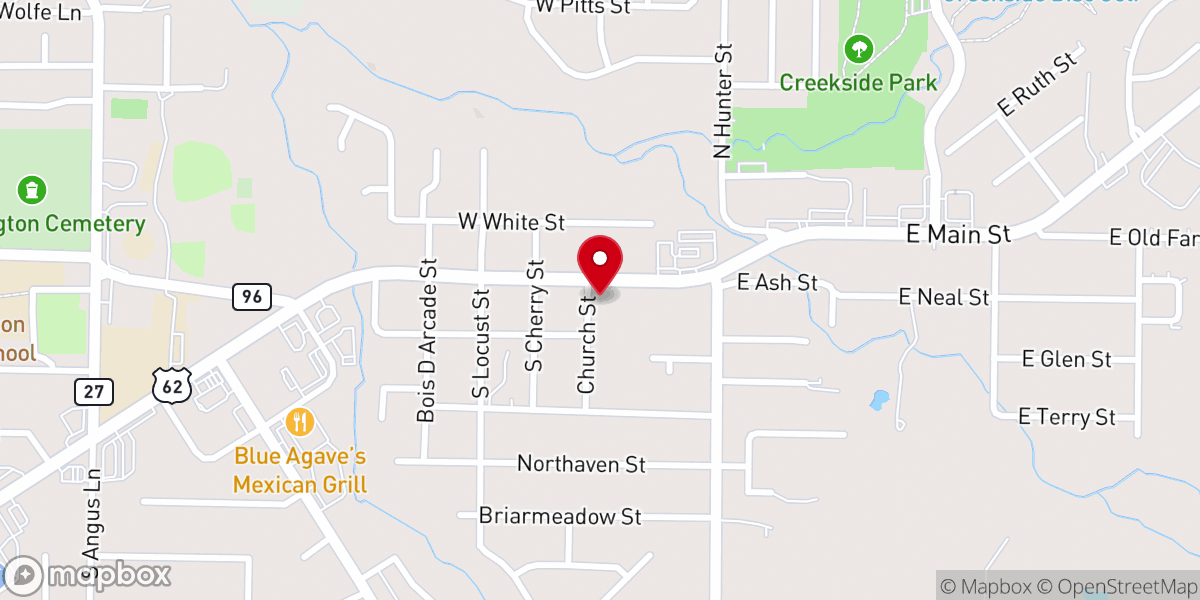 Map showing location of Main Street Baptist Church
