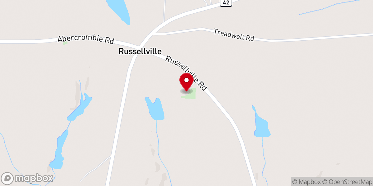 Map showing location of Russellville Baptist Church