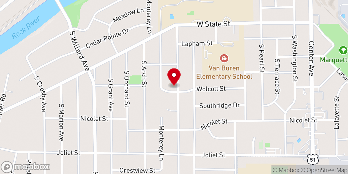 Map showing location of Janesville Church of Christ