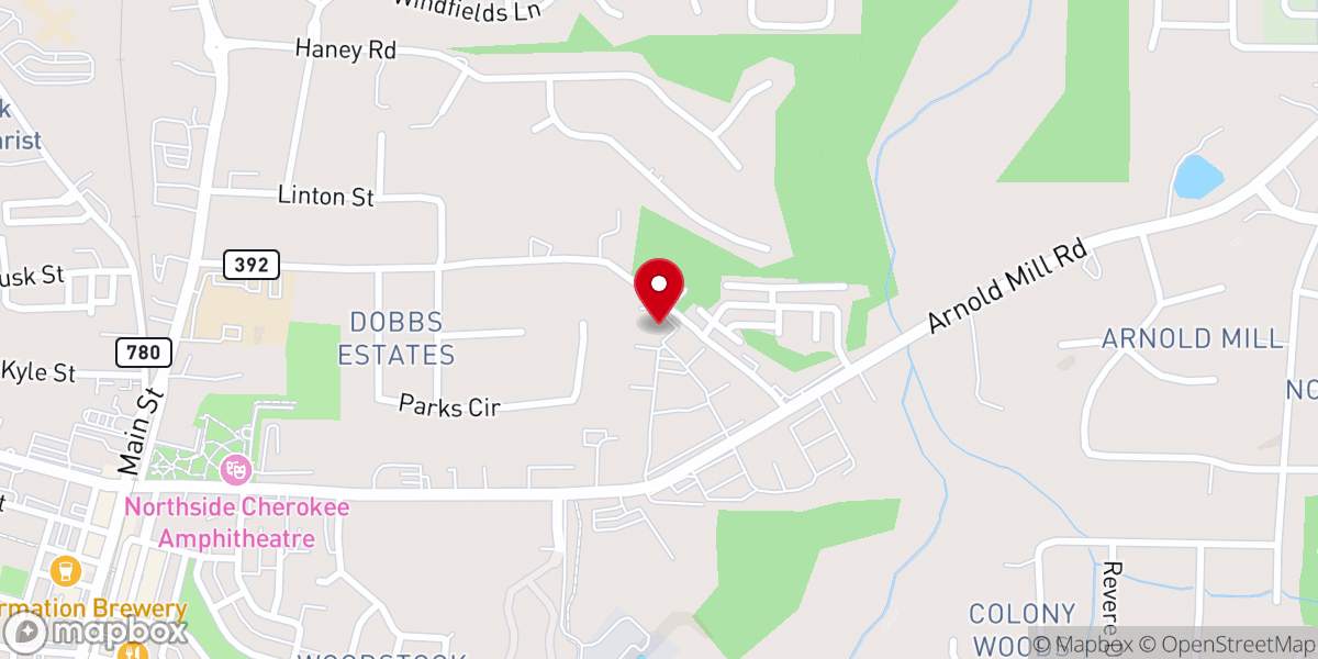 Map showing location of Christ Covenant Presbyterian Church of Woodstock, PCA