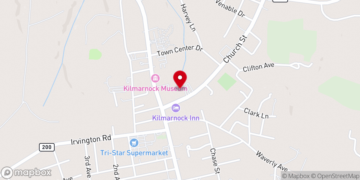Map showing location of Kilmarnock Baptist Church - Food Distribution Center