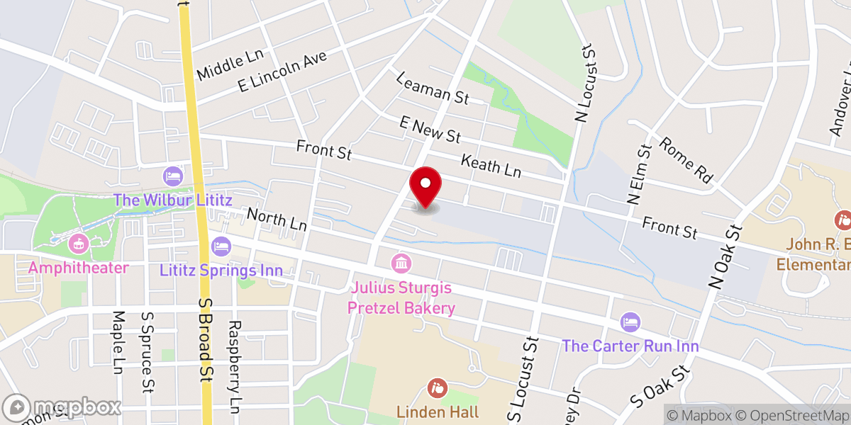 Map showing location of Appalachian Brewing Company of Lititz
