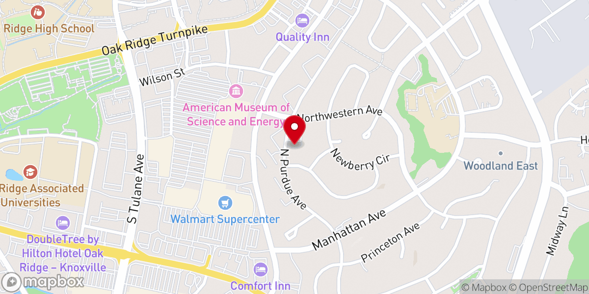 Map showing location of Oak Ridge Church of Christ
