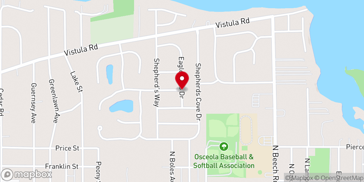 Map showing location of First General Baptist Church of Osceola Inc