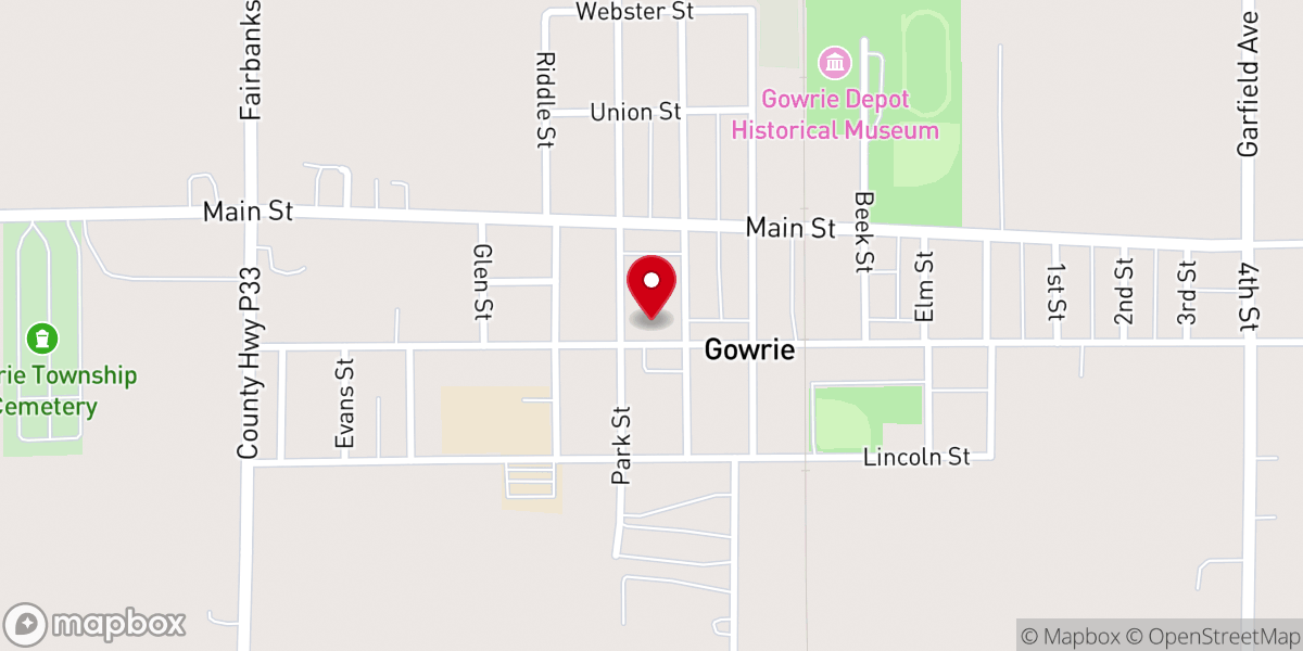 Map showing location of Gowrie United Methodist Church