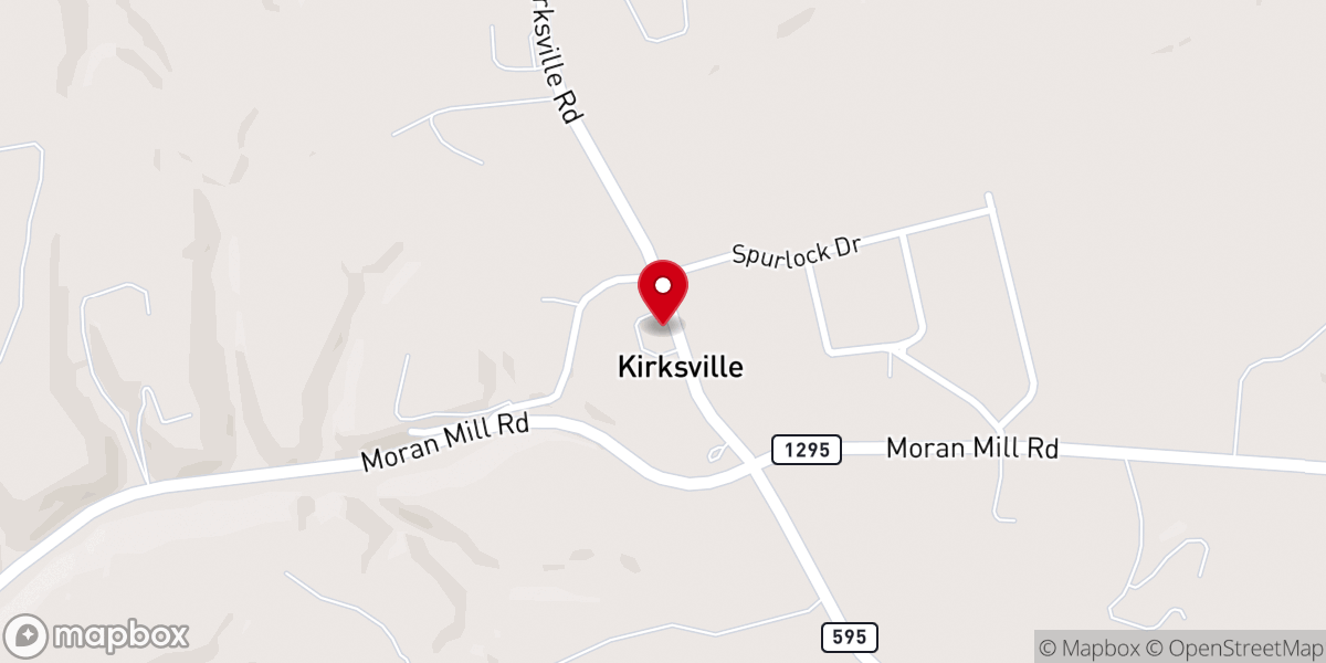 Map showing location of Kirksville Baptist Church
