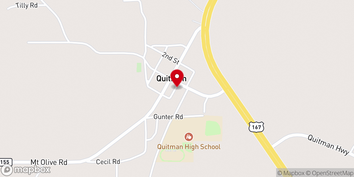 Map showing location of Quitman Town Hall