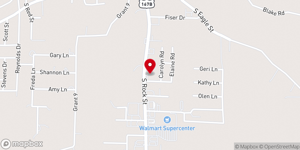 Map showing location of Max's Garage and Towing