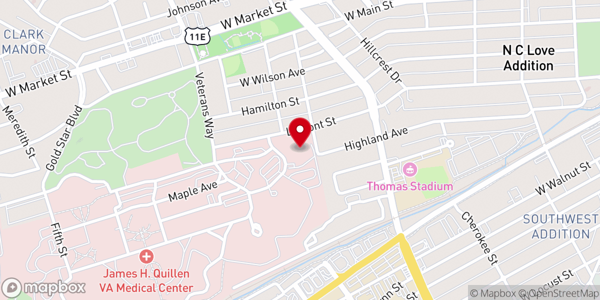 Map showing location of Mountain Home VA Healthcare System Emergency Room
