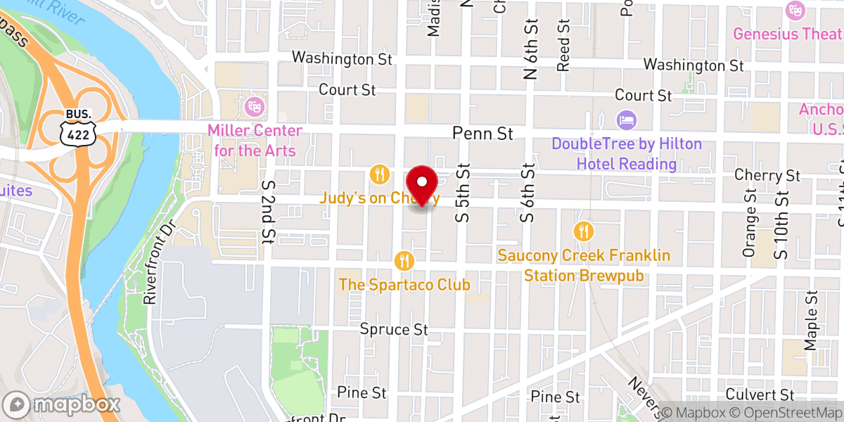Map showing location of First Unitarian Universalist Church of Berks County