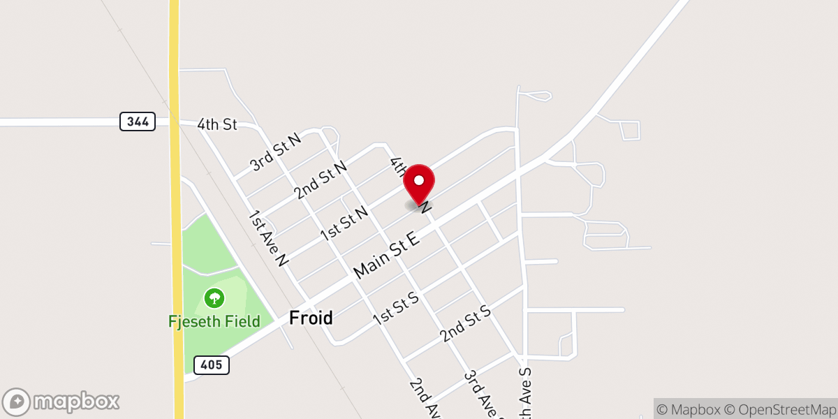 Map showing location of Froid Lutheran Church